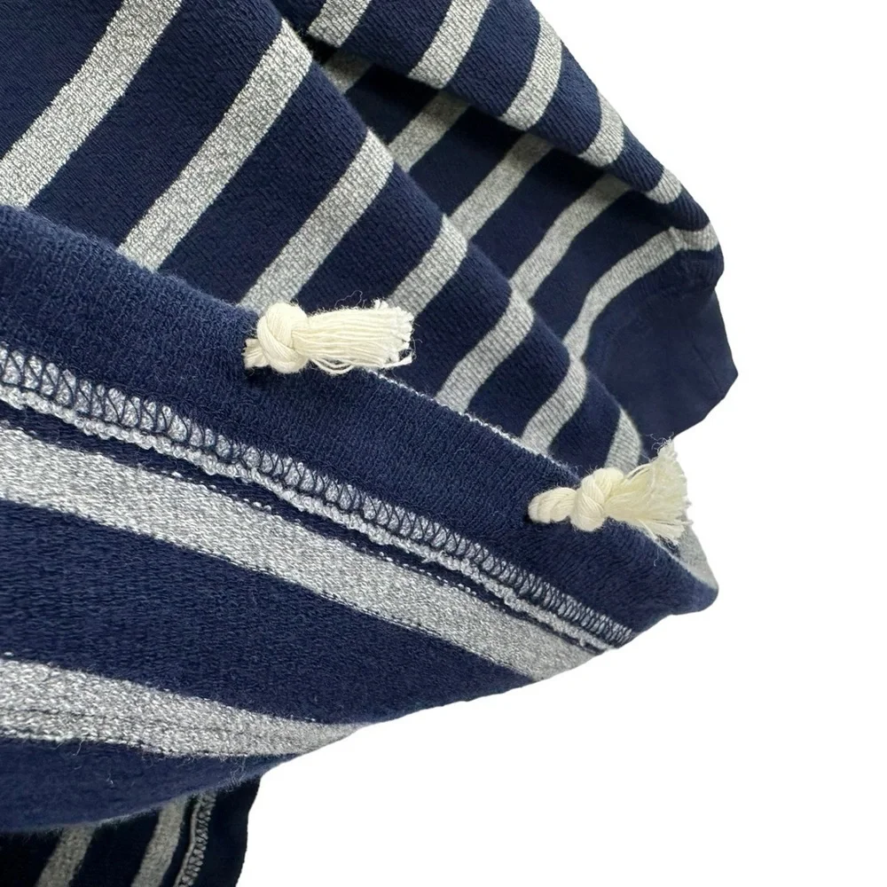 J. Crew Mens Stripe Pullover Henley Hoodie Sweater Small Blue Gray Lightweight